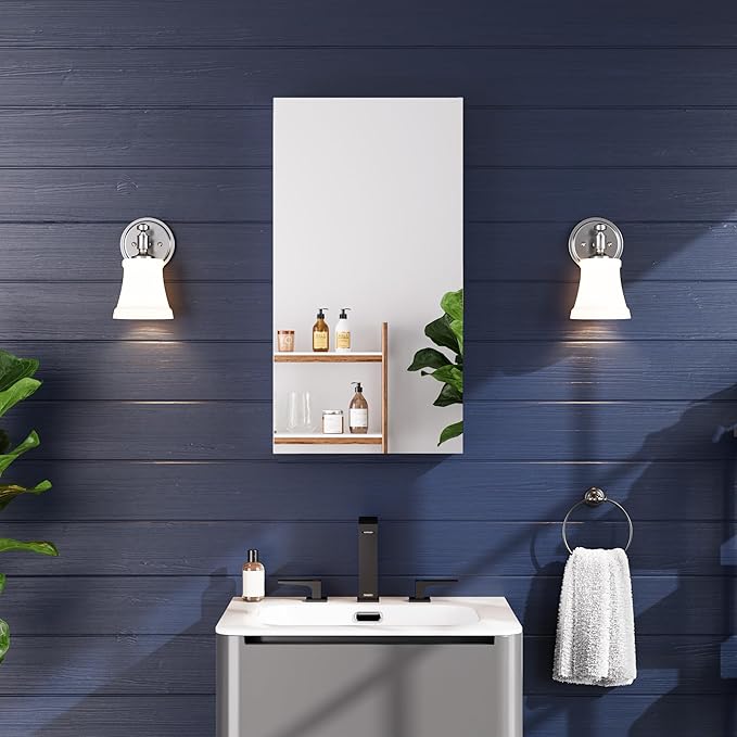 Medicine Cabinet 16" x 30", Bathroom Medicine Cabinet with Mirror, Recessed Medicine Cabinets with Adjustable Shelves, Soft-Closing Door, and Aluminum Alloy Frame - Reverse Installation, Silver