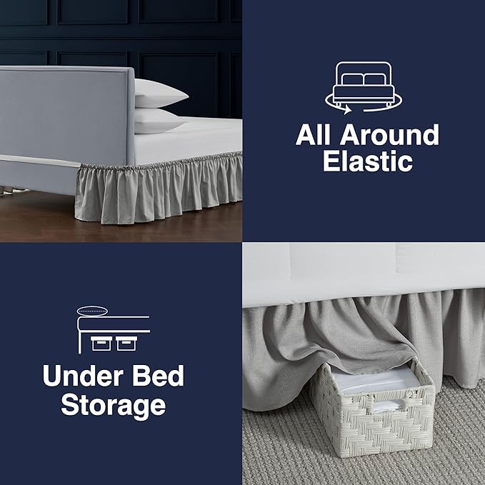 Bed Skirt Full Bed Skirt Wrap Around Ruffled Box Spring Cover, Easy Install, Washable 15" Drop Elastic Dust Ruffle by Casual Living, 54-inch x 75-inch, Grey