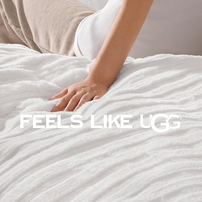 UGG King Comforter Set with 2 Pillow Shams Plush Faux Fur Bedding Soft Warm Down Alternative Comforter Washable Hypoallergenic Fluffy Blanket Set for Bedroom, California/King Size, White Snow (Kenzie)
