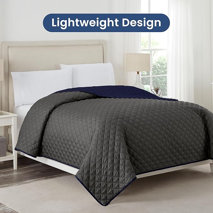 Martex Reversible Coverlet – Twin Bed Quilt – Lightweight Twin Size Bedding – Durable Quilts for Bed – Soft - Easy Care Bedding – Graphite/Navy