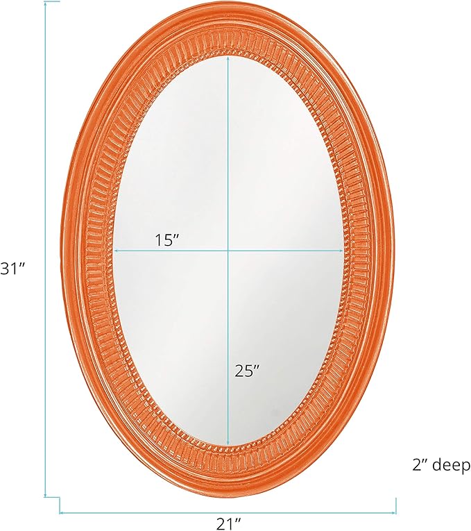 Howard Elliott Ethan Orange Oval Decorative Wall Hanging Mirror, Vintage Oval Mirror for Wall Decor Resin Frame Vanity Mirror Perfect for Living Room, Bedroom & Home Decor, 21 x 31 Inch