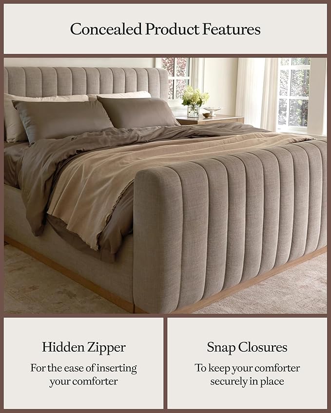 Cozy Earth Luxury Duvet Cover King - 100% Viscose from Bamboo - Ultra-Soft, Cooling & Lightweight Duvet Cover - Temperature-Regulating Bedding with Concealed Zip & Interior Snap Closures - Walnut