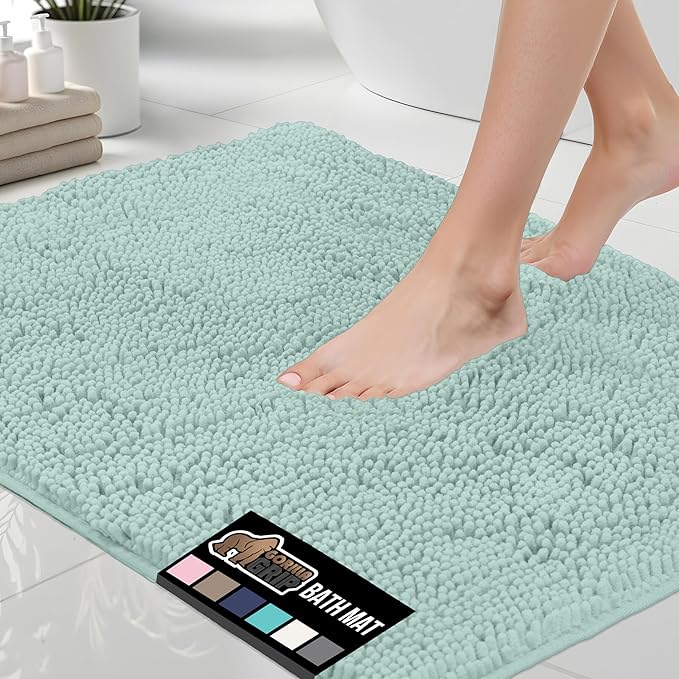 GORILLA GRIP Bath Rug Mat 30x20, Soft Absorbent Chenille, Quick Dry Microfiber Mats, Rubber Backing Washable Shower Floor Rugs, Bathmat Runner, US Designed Bathroom Home Decor Accessories Seablue