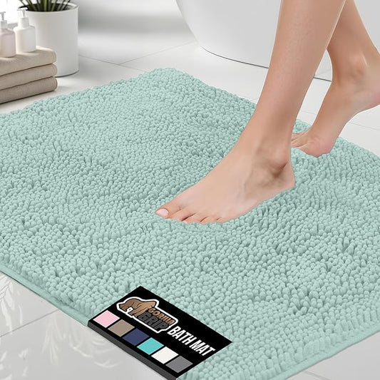 GORILLA GRIP Bath Rug Mat 30x20, Soft Absorbent Chenille, Quick Dry Microfiber Mats, Rubber Backing Washable Shower Floor Rugs, Bathmat Runner, US Designed Bathroom Home Decor Accessories Seablue