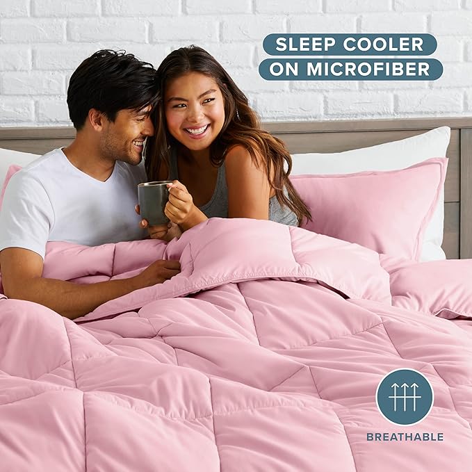 Bare Home Comforter Set - Full Size - Ultra-Soft - Goose Down Alternative - Premium 1800 Series - All Season Warmth (Full, Light Pink)