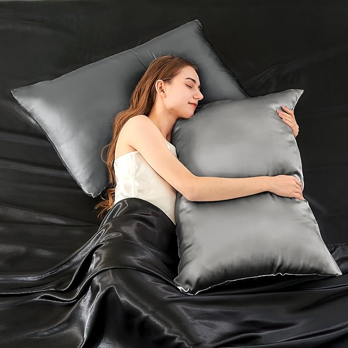 INFIIXSO Mulberry Silk Pillowcase for Hair and Skin, Silk Pillow Cases Queen Size with Hidden Zipper 20x30 Inches, Smooth and Soft Cooling Pillow Cases for Hot Sleepers(Dark Grey, 1 Pack)