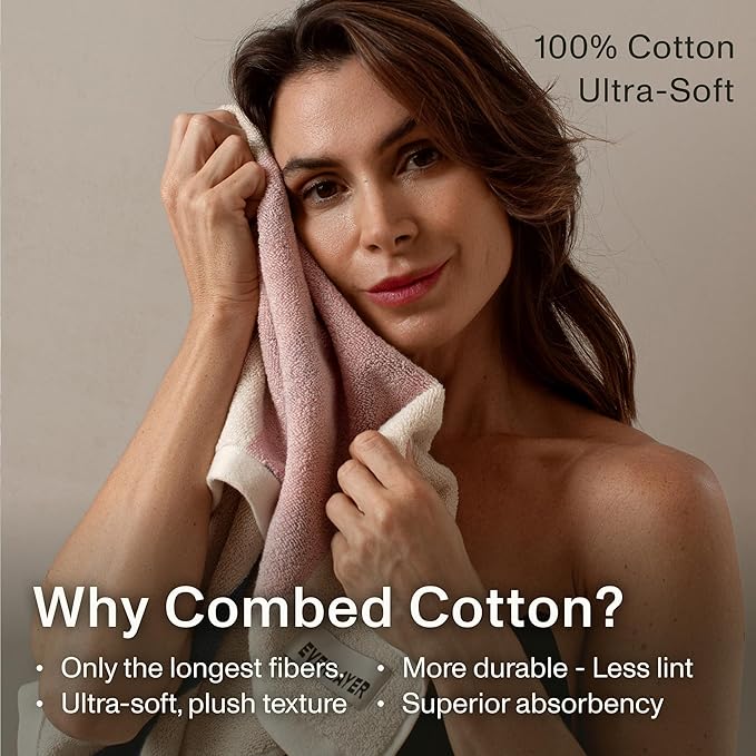 Towels - Ultra Soft, Thick and Plush, Reversible - 2 PC Luxury Hand Towels (16"x 28"), 550 GSM,100% Combed Cotton, Made in Portugal, Perfect for Home and Bathroom, Calamine Sky-Janus