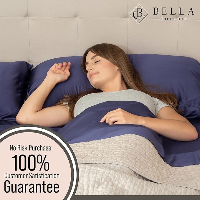 Bella Coterie Luxury Bamboo Viscose Split King Size Sheet Set | 2 Fitted Sheets for Sleep Number & Adjustable Beds | 100% Organically Grown | Cooling & Ultra Soft | 18” Deep Pocket [Twilight Blue]
