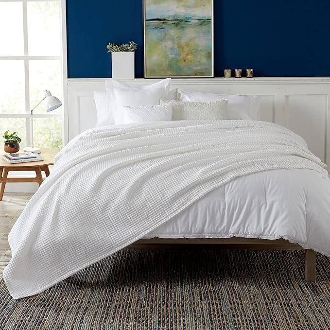 100% Cotton Waffle Weave Bed Blanket | Soft, Breathable, and Lightweight Blanket for All-Season | Perfect for Layering | Brielle Collection (King, White)