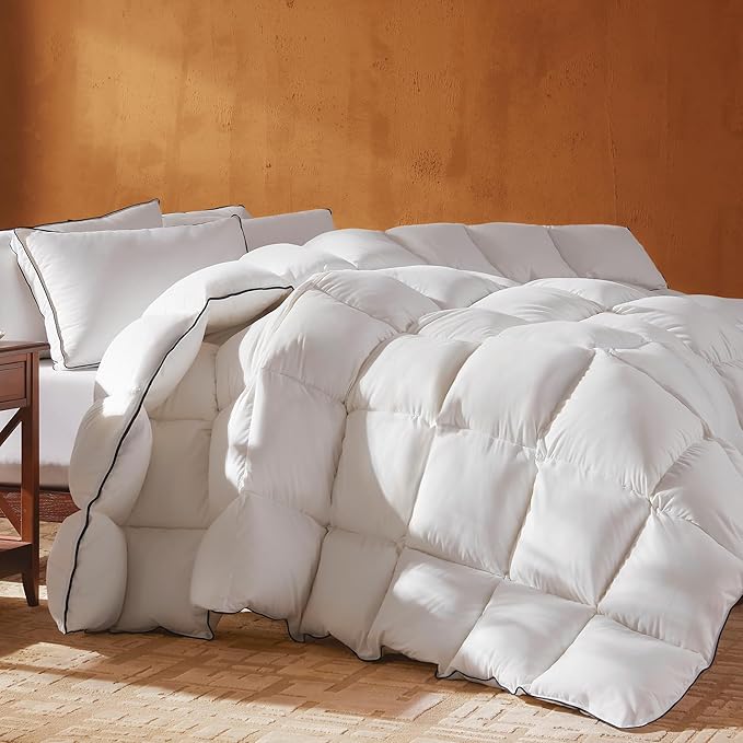 Goose Feather Down Fiber Cotton Comforter Oversize King Size, Ultra-Soft Duvet Insert, Hotel Collection White Quilted Comforter, All Season Bedding Comforter with 8 Corner Loops, 116x98 Inch