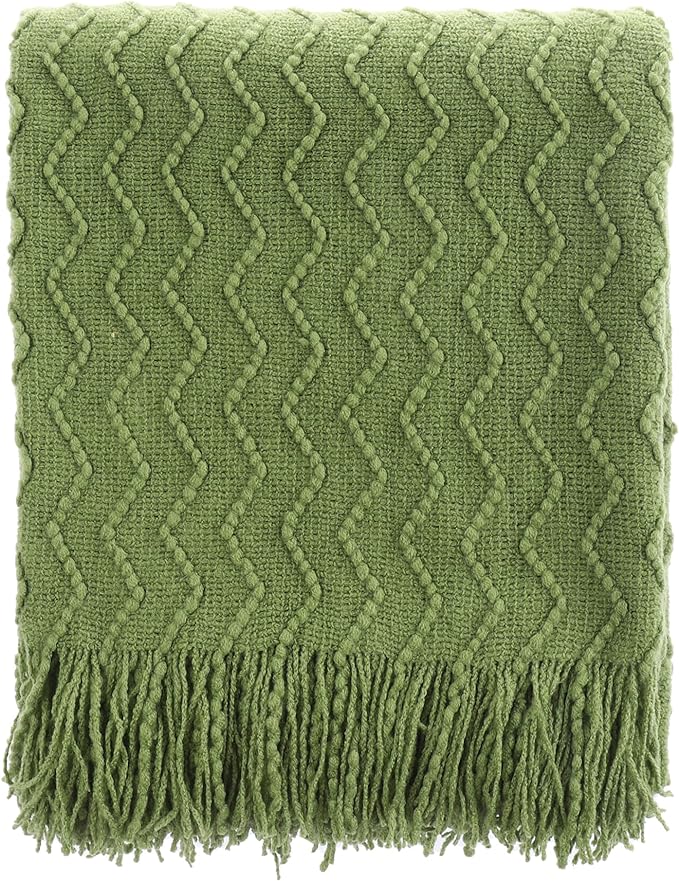 BATTILO HOME Green Throw Blanket for Couch, Textured Knit Throw, Green Blankets and Throws for Sofa Bed Living Room Decor, Outdoor Throw Blanket, 50"x60"