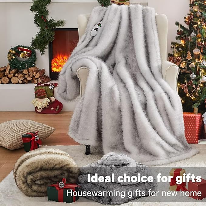Heated Electric Blanket Throw,Octrot 50"X60" Faux Fur Heating Blanket Luxury Christmas Gifts Heavy Plush with 10 Heats Levels & 8 Hours Auto Off,Super Cozy Warm Fuzzy,Fluffy Decor Winter Warming,Beige