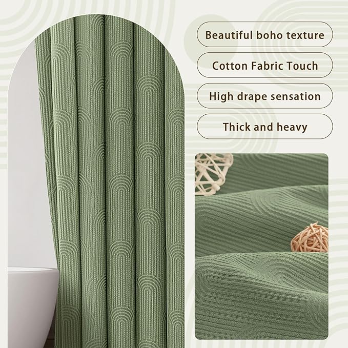 Awellife Sage Green Shower Curtains for Bathroom Cotton Fabric Touch Bohemian Mid Century Boho Minimalist Arch 72" L X 72" W