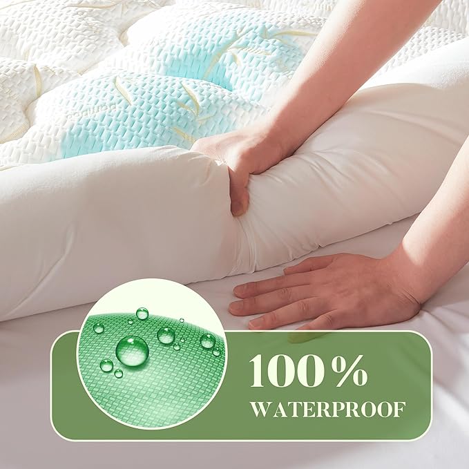 100% Waterproof Full Size Mattress Topper, Thick Pillow Top Mattress Pad，Up to 21 Inch Deep Pocket,Soft Breathable Mattress Pad for Back Pain, Protector Cover(Beige)