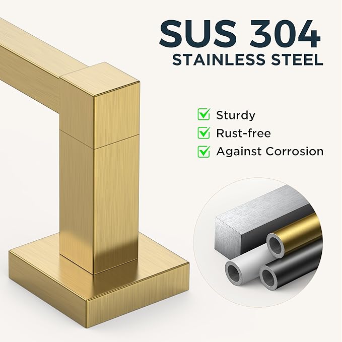 FORIOUS Toilet Paper Holder Wall Mount and Hand Towel Ring Set, SUS 304 Stainless Steel Double Post Pivoting Tissue Roll Holder, Modern Bathroom Hardware Accessories Set, Brushed Gold