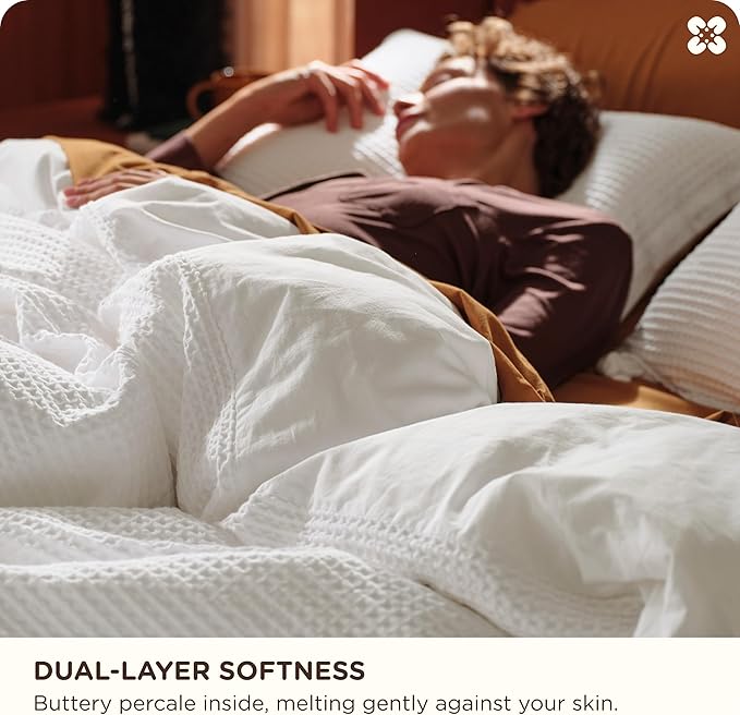 Bedsure Cotton Duvet Cover Set - 100% Cotton Waffle Weave Coconut White Duvet Cover California King Size, GentleSoft™ and Breathable Cal King Bedding Set for All Season, 3 Pieces, 104"x98"