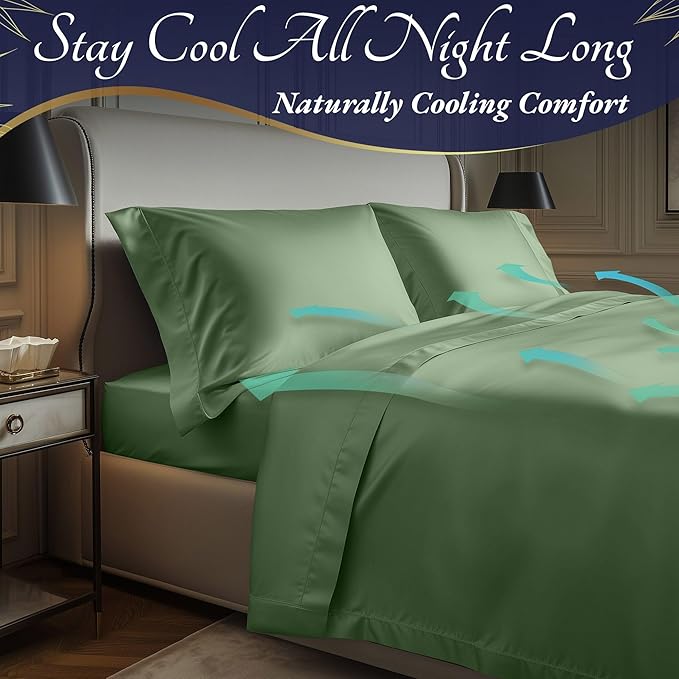 DECOLURE 100% Viscose Derived from Bamboo Sheets Twin Size 3pcs - Ultra Soft & Luxuriously Cooling, 17" Deep Pocket, Double Stitching, Perfect for Hot Sleepers - Twin Bed Sheets (Sage Green)