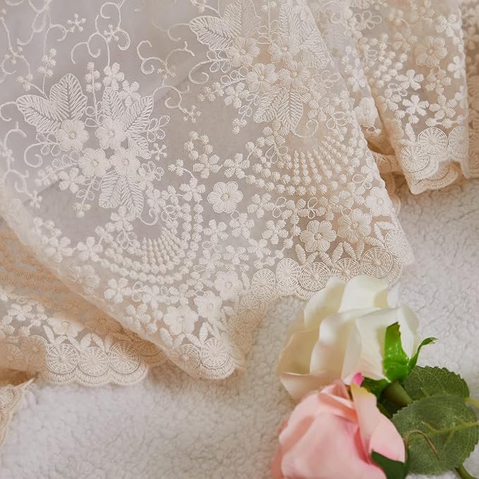 Brandream Lace Bed Skirt Queen Size Cream White 18 Inch Drop Romantic Dust Ruffle Split Corners Bed Sheets Cover Excellent Quality