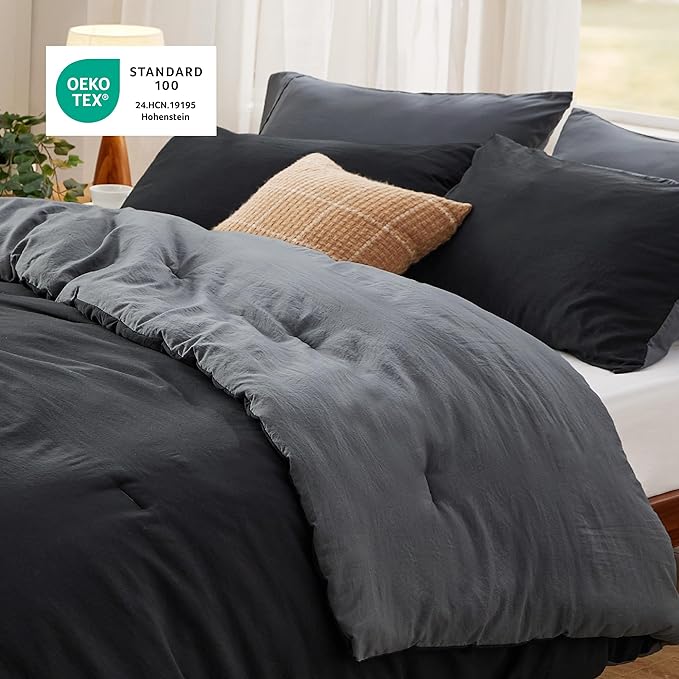 Bedsure California King Comforter Set, Reversible Black Soft Prewashed Bedding for All Seasons, 3 Pieces Warm Down Alternative Bed Set, 1 Lightweight Comforter (104"x96") and 2 Pillowcases (20"x36")