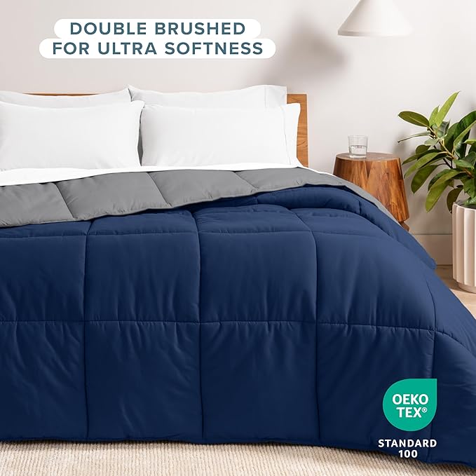 Bare Home Full Comforter - Reversible Colors - Goose Down Alternative - Ultra-Soft - Premium 1800 Series - All Season Warmth - Bedding Comforter (Full, Dark Blue/Grey)
