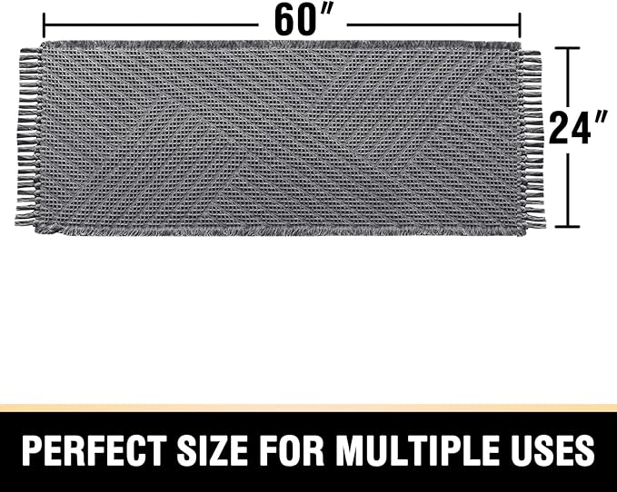 H.VERSAILTEX Waffle Bath Runner Rug Long Bath Mat Super Absorbent Boho Bath Rugs Non Slip Bath Runner for Bathroom Floor Machine Washable Dry Fast Bathroom Rugs with Tassels, 24" x 60", Gray