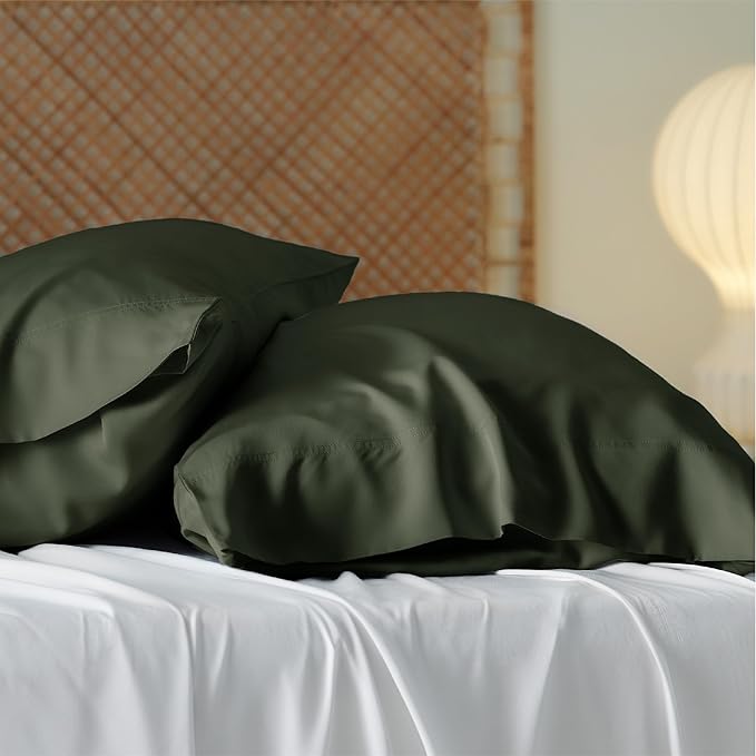Bedsure Pillow Cases Standard Size, Cooling Pillow Cases, Rayon Derived from Bamboo Olive Green Pillowcases Standard Set of 2, Breathable & Soft Pillow Covers with Envelope Closure, 20x26 Inches