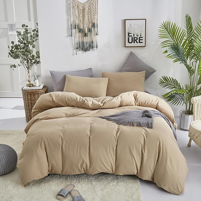 Cottonight Khaki Comforter Set California King Bedding Set Women Men Taupe Sand Color Blanket Quilts Soft Breathable Modern Solid Champagne Comforter Set for Cal King Bed