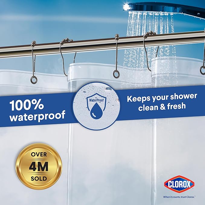 CLOROX Shower Curtain Liner, Premium Medium-Weight Durable Waterproof 6g PEVA for Bathroom with Weighted Magnets, Extra Long 72" x 84", Clear 1 Pack