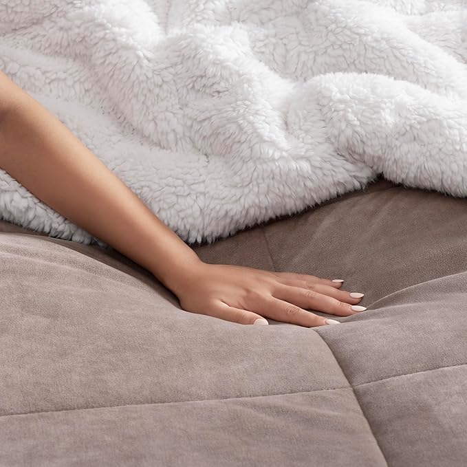 UGG Blissful Comforter Set with 2 Pillow Shams Reversible White Comforter Plush Fluffy Warm Bed Set Premium Hypoallergenic Down Alternative Bedding Breathable, King/California King, Brown Fawn