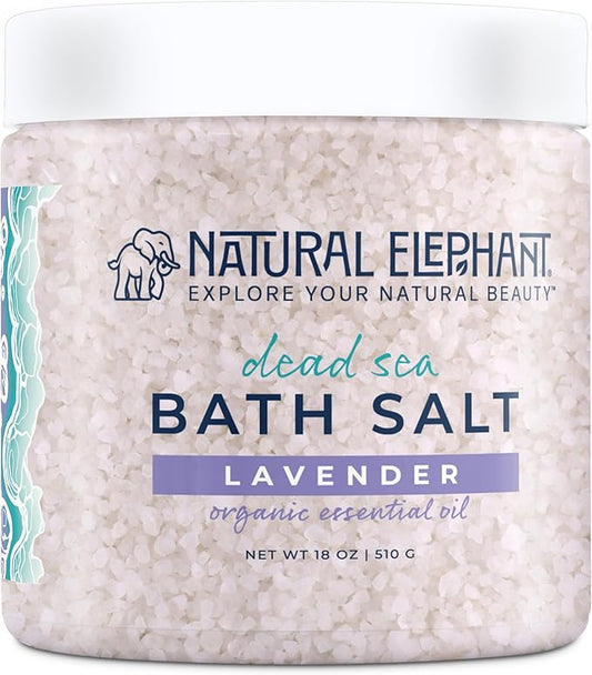 Natural Elephant Dead Sea Bath Salt Bathing and Foot Soak for Relaxing and Nourishing- 100% Pure with Essential Oil - Medium Coarse Grain (18 oz Jar, Lavender)