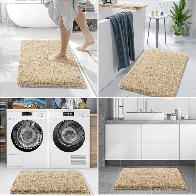 Yimobra Bath Rugs for Bathroom 32x20, Ultra Soft and Water Absorbent Bath Mats, Non Slip Plush Shower Rugs, Microfiber Thick Matts for Bathroom Floor/Tub, Machine Washable, Pure Beige