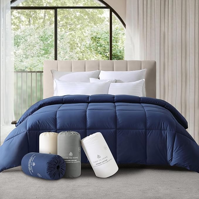 Farm to Home Down Alternative Comforter Twin Size Organic Cotton Duvet Insert Hotel Collection Hypoallergenic Machine Washable 68 x 90 for All Season