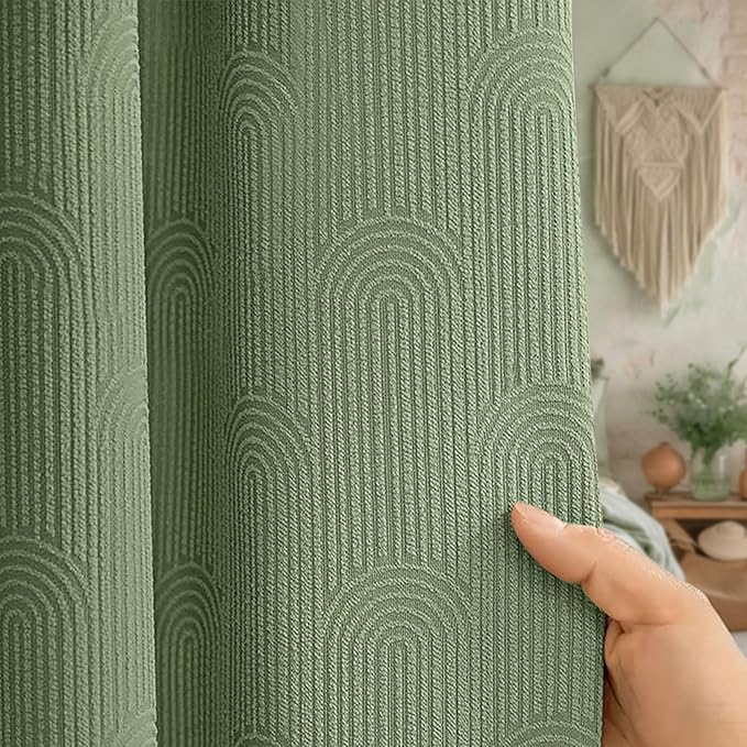 Awellife Sage Green Shower Curtains for Bathroom Cotton Fabric Touch Bohemian Mid Century Boho Minimalist Arch 72" L X 36" W