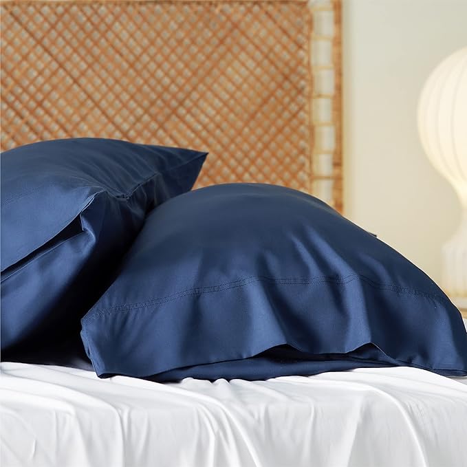 Bedsure Pillow Cases Queen, Cooling Pillow Cases, Rayon Derived from Bamboo Queen Pillowcases Set of 2, Silky Soft & Breathable Bedding Pillow Covers with Envelope Closure, Navy Blue, 20x30 Inches