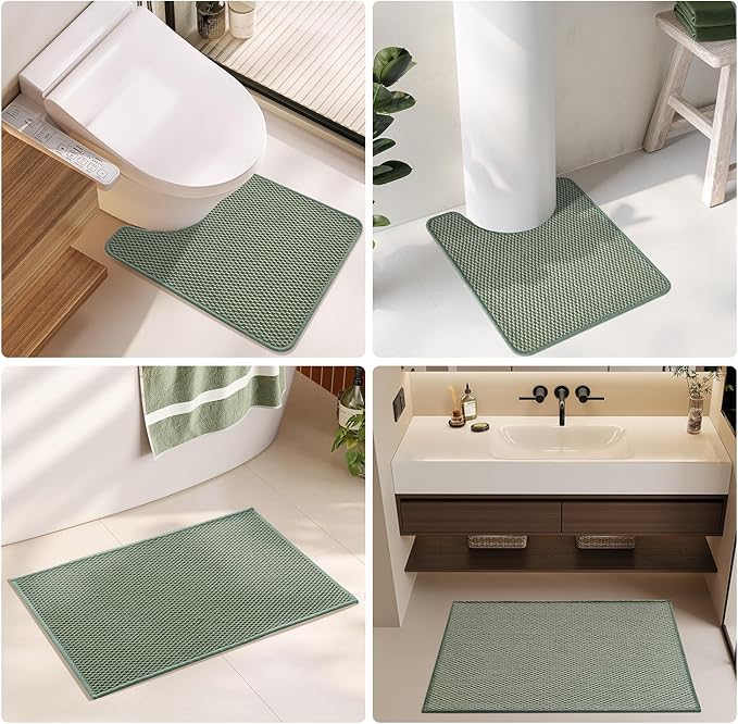 Bathroom Rugs Non Slip Washable, Super Absorbent Thin Bath Mat Small Quick Dry Low Pile Bathroom Rug, Sage Green 16"x24"