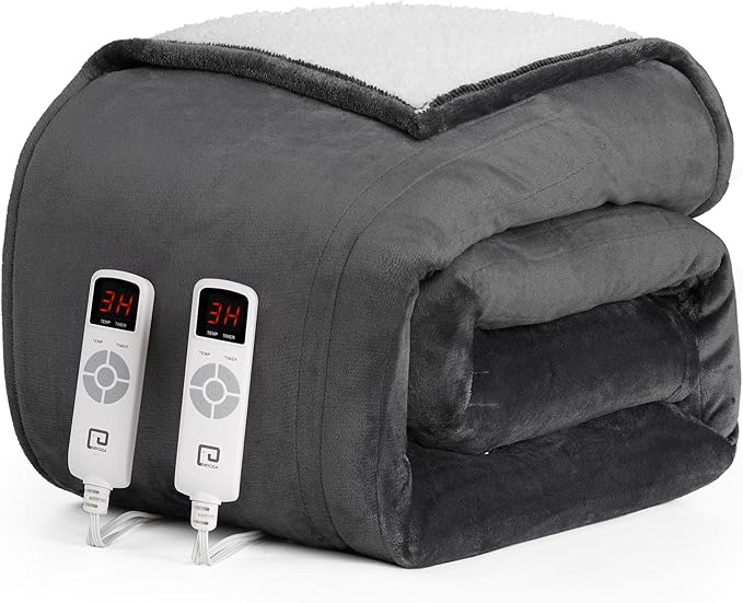 EHEYCIGA Heated Electric Blanket King Size - 9 Heating Levels, 10 Hours Auto Off, Soft Cozy Sherpa Washable Dual Control With Fast Heating, 90 x 100 Inches