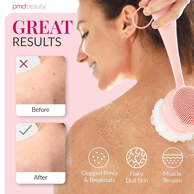 PMD Clean Body - Smart Body Cleansing Device with Silicone Brush & Three Interchangeable Attachments - Waterproof - SonicGlow Vibration - Cleanse, Exfoliate, & Massage Body