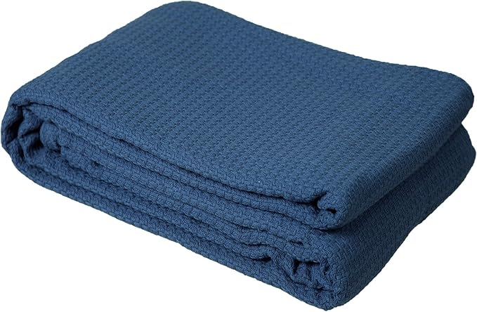 DOLLCENT 100% Cotton Queen Size Blanket for Bed, Premium Soft Combed Lightweight Blankets, Washed Breathable Cozy Bed Throw Blanket, Navy Queen Cotton Blankets for All Season: Navy (90"x90")