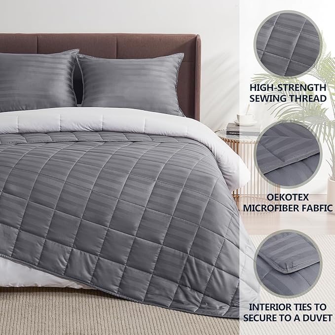 Weighted Blanket Twin Size (48"x72" 20lbs),Ultra Soft and Cozy Cooling Weighted Blanket Twin Size for Adult,Heavy Blanket with Machine Washable Soft Blanket, Stripe Grey