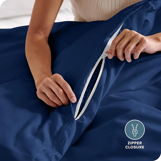 Bare Home Bedding Duvet Cover Queen Size - Premium 1800 Super Soft Duvet Covers Collection - Lightweight, Cooling Duvet Cover - Soft Breathable Bedding (Queen, Dark Blue)