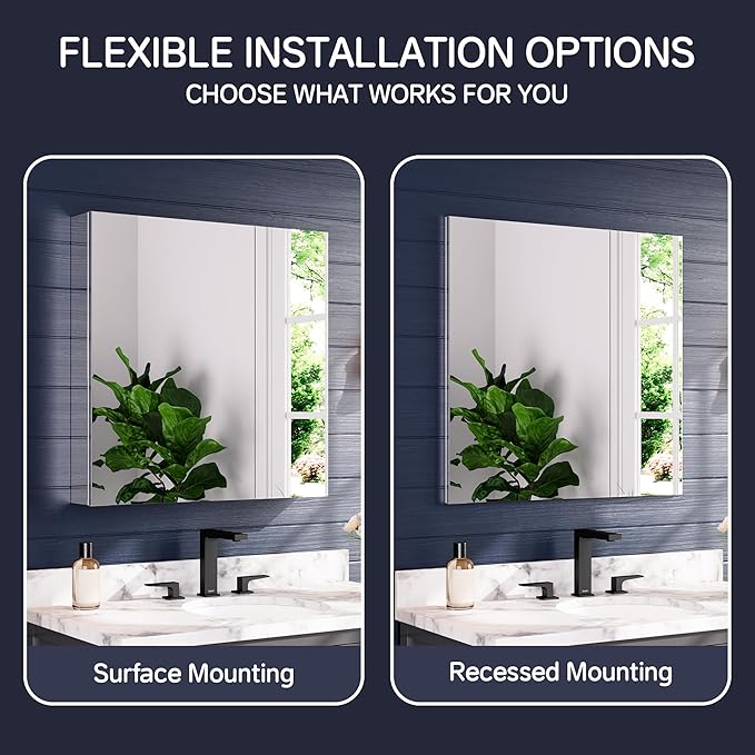Medicine Cabinet 30" x 30", Bathroom Medicine Cabinet with Mirror, Recessed Medicine Cabinets with Adjustable Shelves, Soft-Closing Door, and Aluminum Alloy Frame - Reverse Installation, Silver
