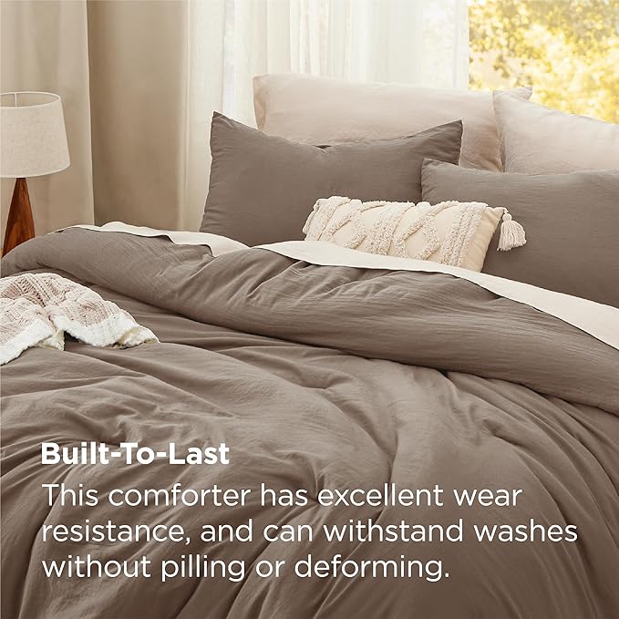 Bedsure Queen Size Comforter Set, Brown Soft Prewashed Bedding for All Seasons, 3 Pieces GentleSoft™ Warm Down Alternative Bed Set, 1 Lightweight Comforter (90"x90") and 2 Pillowcases (20"x26")