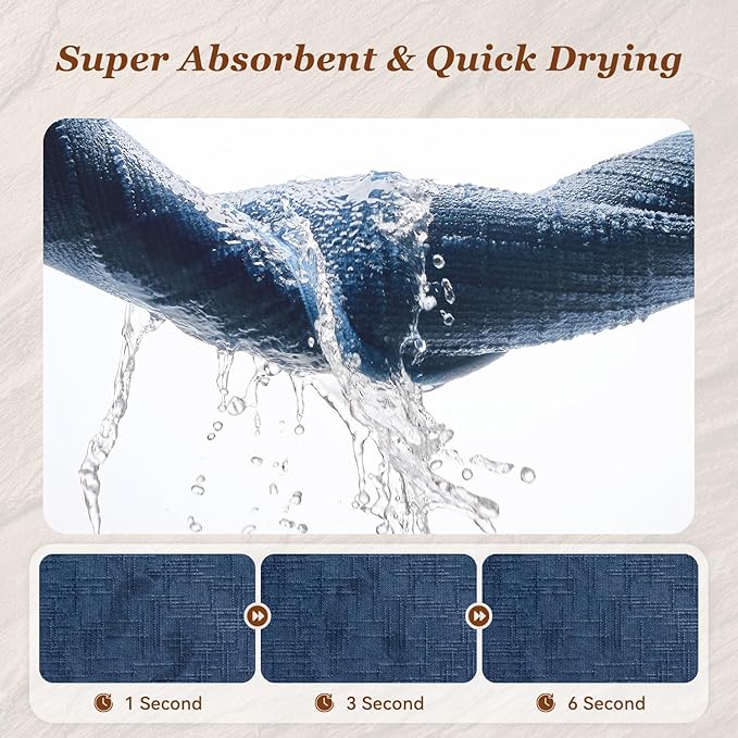 AMOAMI Bath Mat Non Slip Super Absorbent Quick Dry Bath Mats for Bathroom Floor Rubber Backing Washable Bathroom Rugs Modern Woven Jacquard Mat, Beside Tub Bath Rugs, 24" x 36", Blue