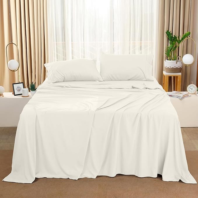 Utopia Bedding Full Sheet Set – 4 Piece Bed Sheets for Full Size Bed, Soft and Breathable Microfiber, Includes 1 Fitted Sheet, 1 Flat Sheet and 2 Pillowcases (Ivory)
