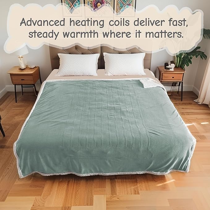 Electric Heated Blanket Full Size 72"x84", Soft Flannel with Overheat Protection, 6 Adjustable Heat Settings & 10-Hour Auto-Off Timer, Fast Heating for Winter Comfort, Light Green
