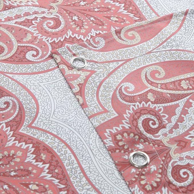 Long Shower Curtain 78 Inches, Water Repellent Brushed Microfiber with Terracotta & Gray Bohemian Print, 12 Metal Grommets & Weighted Hem, 72x78 Inches