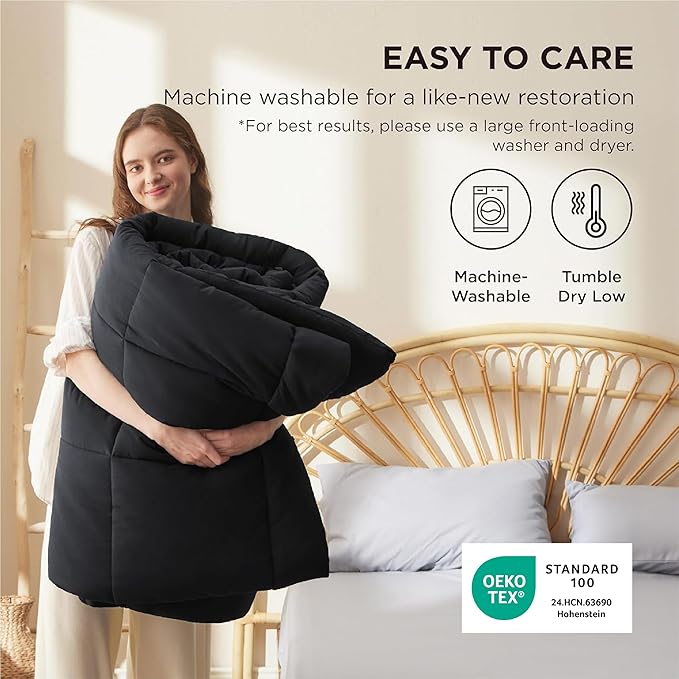 Bedsure Comforter Duvet Insert - Quilted Comforters Cal King Size, All Season Duvet, GentleSoft Down Alternative Bedding, with 8 Tabs, Gifts for Women/Men, Black, California King 96 X 102 Inches