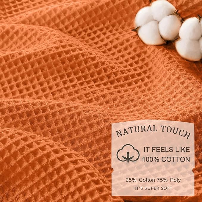 Waffle Weave Shower Curtain - Orange Cotton Fabric Texture Heavyweight Shower Curtain for Bathroom,Washable,72Wx72L