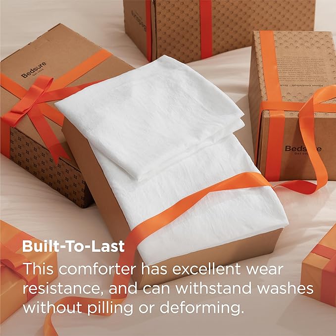 Bedsure Queen Size Comforter Set, White Soft Prewashed Bedding for All Seasons, 3 Pieces GentleSoft™ Warm Down Alternative Bed Set, 1 Lightweight Comforter (90"x90") and 2 Pillowcases (20"x26")