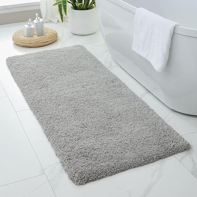 Gray Bathroom Rug 24x48 Non Slip Fluffy Bath Mat for Bathroom Floor Washable Plush Luxury Bath Rug for Tub Soft Shaggy Absorbent Shower Sink Mat